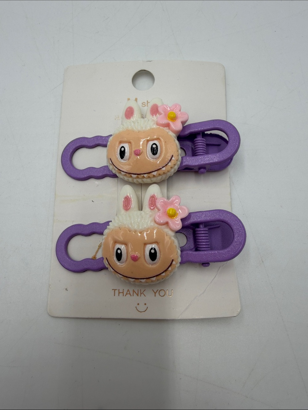2 Cute Kids Labubu Hair Clips - Purple and Pink